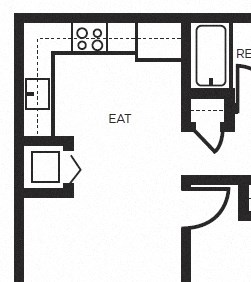 one bedroom floor plan l 777 Broadway Apartments in Oakland